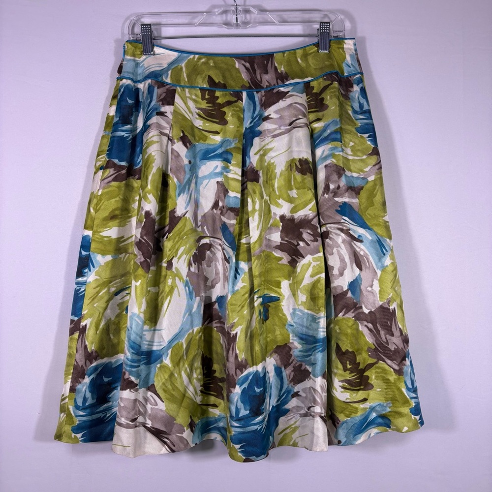 Talbots Green, Blue & Brown Floral Silk Circle Skirt Size 6